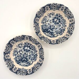 Sudbury Square Staffordshire England Ironstone Blue & White 6in Soup Bowls (2)